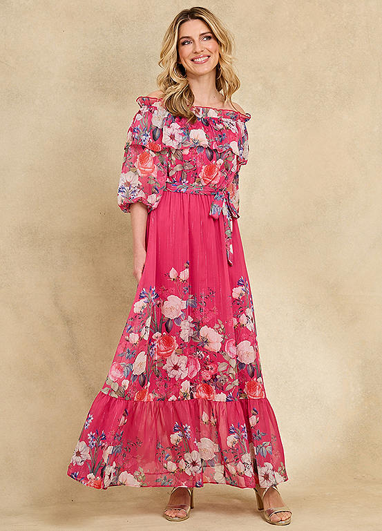 Kaleidoscope Floral Print Bardot Maxi Dress Grattan