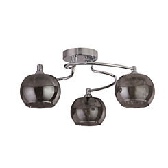 3 Light Ceiling Chrome Fitting with Smoked Glass Shades