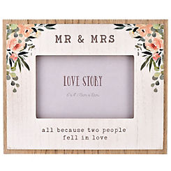 6 x 4 in - Love Story Wooden Photo Frame - Mr & Mrs