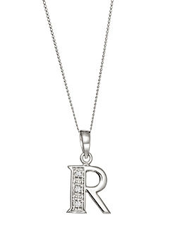9ct White Gold Solid Gold Diamond Initial Pendant Necklace