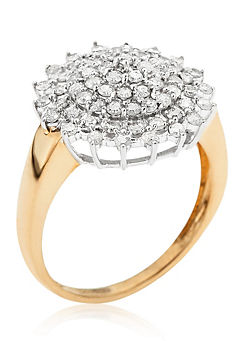 9ct Yellow Gold Diamond Set Round Cluster Ladies Dress Ring