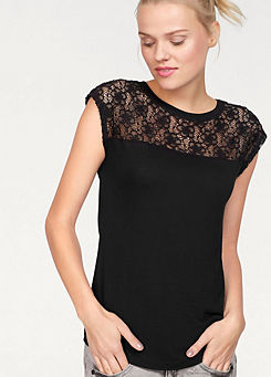 AJC Lace Insert Round Neck Top