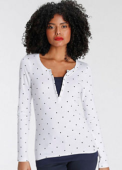 AJC Notch Neck with Lace Insert Print Top