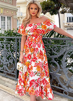 AX Paris Multi Floral Print Bardot Style Midi Dress
