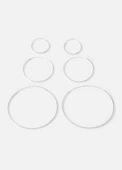 Accessorize Sterling Silver Plain Hoop Earrings Set