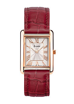 Accurist Ladies Rectangle Burgundy Leather Strap 26mm Watch