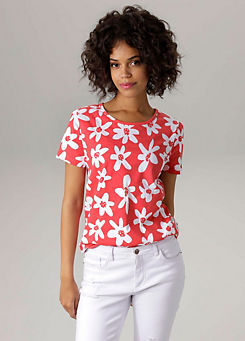 Aniston Flower Print Short Sleeve T-Shirt