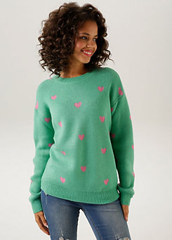 Aniston Heart Print Knitted Sweatshirt