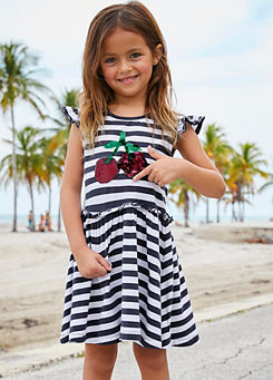 Arizona Kids Reversible Sequin Cherry Stripe Jersey Dress