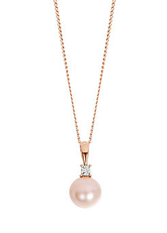 Arrosa 9ct Rose Gold Pink Cultured Freshwater Pearl & Diamond Pendant Necklace 18 ins