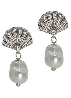 Bill Skinner Art Deco Fan Silver Drop Earrings