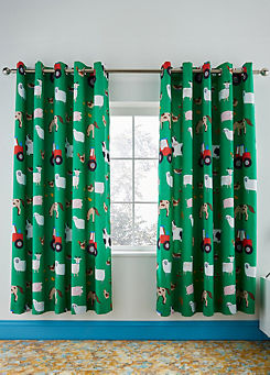 Catherine Lansfield Kids Farmyard Animals Pair of Lined Eyelet Curtains