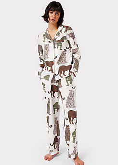 Chelsea Peers NYC Button Up Long Printed Leopard Organic Cotton Long Pyjama Set