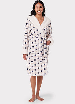 Chelsea Peers NYC Off White Check Snow Flake Fleece Dressing Gown