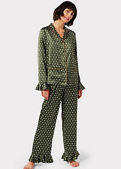 Chelsea Peers NYC Satin Spot Pyjama Set with Frilled Cuffs