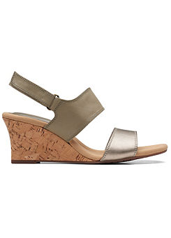 Clarks Collection Kyarra Faye Olive Leather Wedge Sandals
