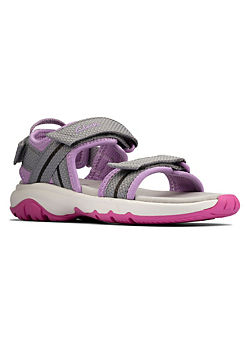 Clarks Girls Expo Sea Kids F Fitting Grey & Purple Sandals