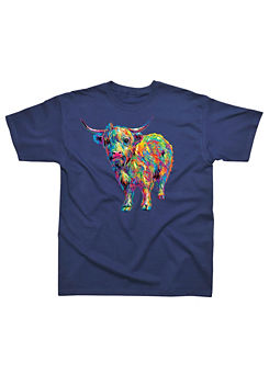 Colourful Highland Cow Men’s Navy Blue T-Shirt