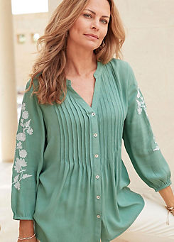 Cotton Traders Embroidered Sleeve Crinkle Blouse