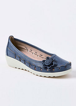 Cotton Traders Navy Soft Step Flower Shoes