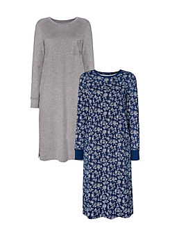Cotton Traders Pack of 2 Long Sleeve Cotton Nightdresses