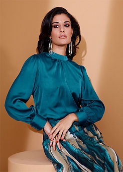 Creation L Satin Stand-Up Collar Blouse