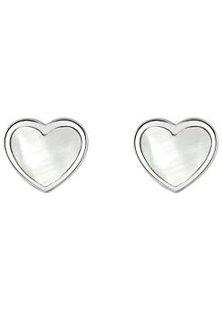 Dew Sterling Silver with White Mother of Pearl Heart Stud Earrings