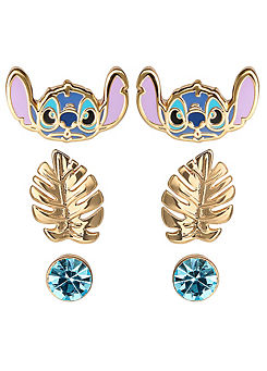 Disney Lilo & Stitch Blue and Gold Coloured 3 Piece Earring Set