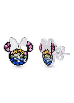 Disney Minnie Mouse Sterling Silver with Multicoloured Rainbow Stones Stud Earrings