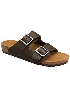 Dunlop Nikhil Double Strap Dark Brown Leather Footbed Sandals