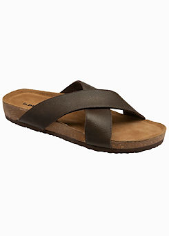 Dunlop Zayn Cross Strap Dark Brown Leather Footbed Sandals