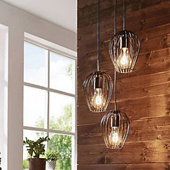 EGLO Newtown 3 Light Vintage Cluster Pendant With Black Caged Shades