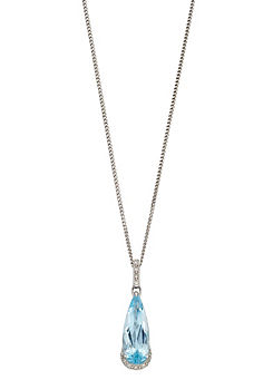 Elements Gold Blue Topaz Teardrop Pendant in White Gold with Diamonds