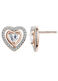 Emily & Ophelia Rose Gold & Sterling Silver Cubic Zirconia Heart Stud Earrings