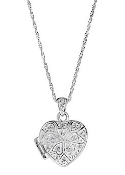 Emily & Ophelia Sterling Silver Cubic Zirconia Clover Heart Locket Pendant Necklace