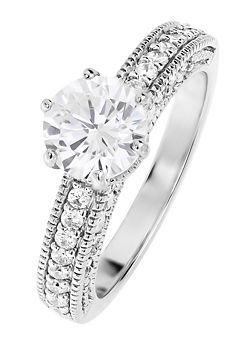 Emily & Ophelia Sterling Silver Cubic Zirconia Vintage Inspired Solitaire Ring