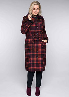 Faux Fur Collar Checked Coat