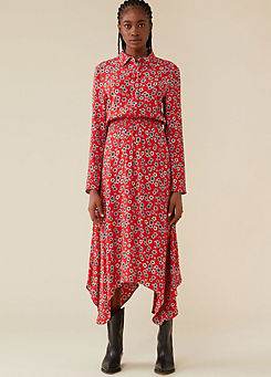 Finery Charlie Midaxi Shirt Dress in Red & Purple Floral Print with Hanky Hem