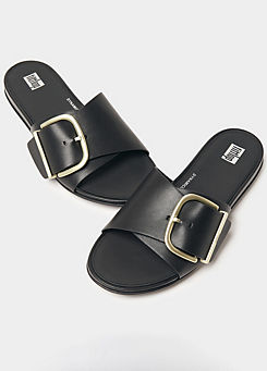 FitFlop Black Gracie Maxi-Buckle Leather Sliders