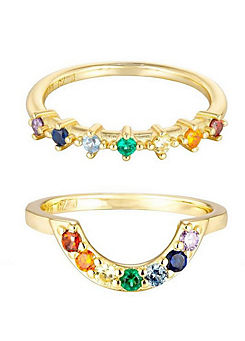 For You Collection 18Ct Gold Plated Rainbow Stacking Ring Set