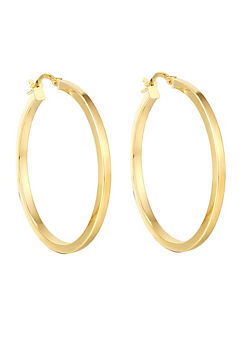 For You Collection 9ct Solid Gold 35mm Square Tube Creole Hoop Earrings