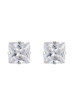 For You Collection 9ct Solid White Gold 5mm Princess Cut Square Cubic Zirconia Stud Earrings