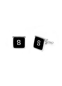 For You Collection Black Personalised Initial Rounded Square Cufflinks