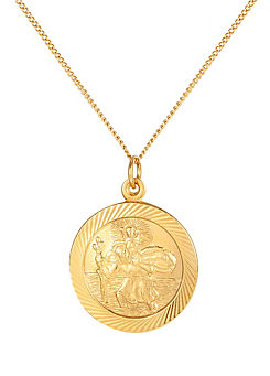 For You Collection Gent’s 18ct Gold Plated Sterling Silver 24mm Diamond Cut St Christopher Pendant Adjustable Necklace