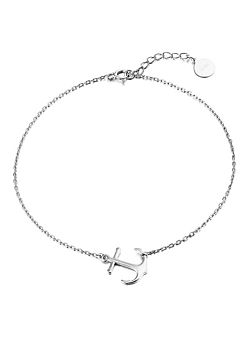 For You Collection Sterling Silver Anchor Charm Adjustable Anklet