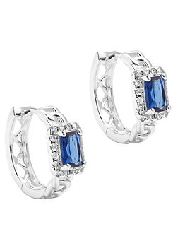 For You Collection Sterling Silver Blue Emerald Cut CZ Huggies