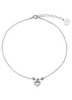 For You Collection Sterling Silver Floating CZ Heart Adjustable Anklet