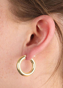For You Collection Sterling Silver Gold Plated 25mm Round Tube Hoop Creole Earrings