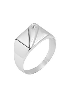 For You Collection Sterling Silver Rectangle Signet Ring with Cubic Zirconia Detailing
