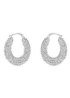 For You Collection Sterling Silver Small Crystal Creole Hoop Earrings